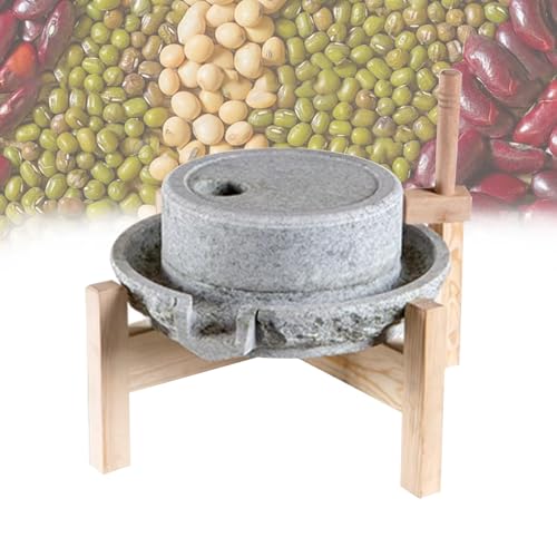 Molinillo manual de piedra para trigo, frijoles, cebada, marco de madera hecho a mano, molino de harina tradicional para hornear en casa