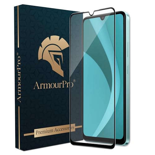 Image of ArmourPro Military Grade Gorilla Tempered Glass Screen Protector Compatible For Poco C75 (6.88 Inch) With Easy Installation Kit| Edge To Edge Coverage |Black