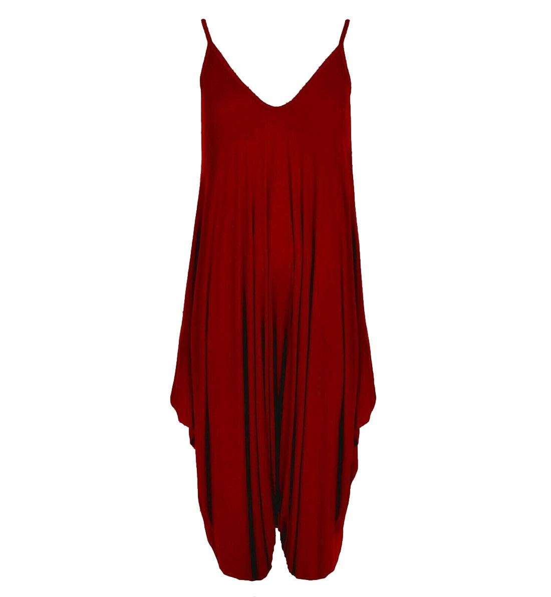 Real Life Fashion Ltd Women's Wine Sleeveless V Neck Hareem Jumpsui#( Plain Sleeveless V Neck Romper Jumpsuit#Uk 16-18#)