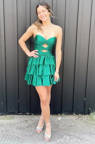 Sparkly Sequin Homecoming Dresses for Teens Strapless Cut Out Short Tiered Prom Party Dress 20254