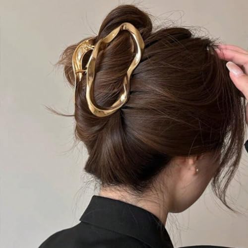 Pinza metálica grande para cabello, diseño nube dorada miniatura 4