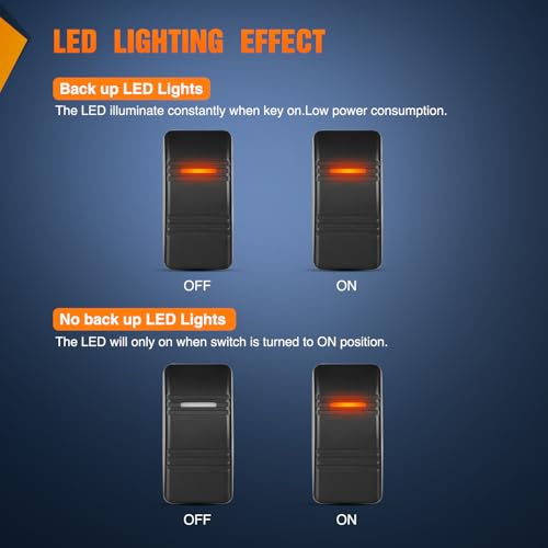 Image of Nilight Marine Rocker Switch LED Light Bar 3 PIN with Orange Backlit | Toggle Switches On Off SPST 20A /12V 10A /24V with Jumper Wires Set for Cars Trucks Boat ATVs UTVs RVs