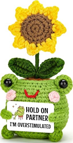 GevGuxLuo Funny Gifts for Women Best Friend Bestie Coworker Partner, Funny Handmade Crochet Stress Relief Gifts for Women Men - Hold On Partner I'm Overstimulated