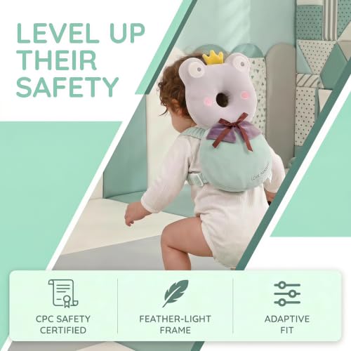 Image of Baby Head Protector Backpack - Soft & Lightweight Fall Cushion Backpack for Toddlers Walking and Crawling (Green Frog)