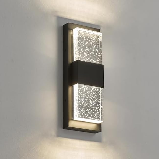 Bubble Wall Sconce, LED Light Fixture With Crystal Glass, Modern Indoor Outdoor Patio Lamp, Dimmable Mount, Matte Black, 4000K