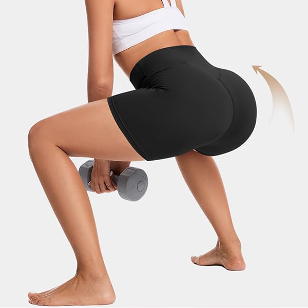 MOREFEEL 3 Pack Workout Gym Shorts Women-5" Seamless Butt Lifting Tummy Control Plus Size Seamless Booty Biker Shorts3