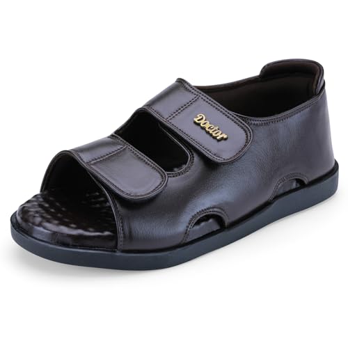 Image of DOCTOR EXTRA SOFT Orthopedic Diabetic Comfortable Dr Sole Footwear Daily Use Casual Wear Stylish Black Cushioned Adjustable Strap Sandals for Men's-Gents &Boy's L-10