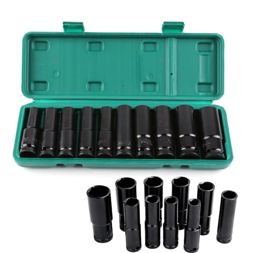 Holdfiturn 10PCS Impact Socket Set Deep Impact Socket Tool Set Metric Drive Deep Socket Durable Reliable Drive Hex Nuts 1/2 Inch 10-24mm for Professional Repair DIY