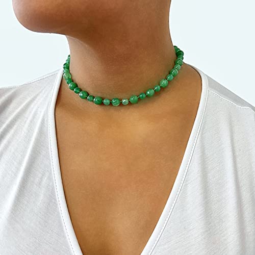 Mgr My Gems Rock! Beaded Semi Precious Stone Genuine Green Aventurine Collar Or Choker Necklace For Women Or Girls, 15" Long With 3" Extender. #TOP1
