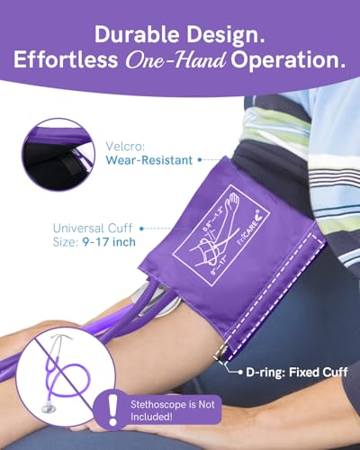 Image of FriCARE Purple Manual Blood Pressure Cuff for Nurses /Nursing Students | Aneroid Sphygmomanometer for Home BP Monitoring & Medical School Training Use, Universal Adult Size with Carrying Bag