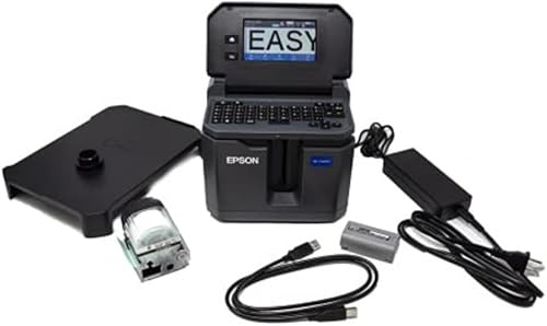 LABELWORKS Epson LW-Z5010PX-B - Etiquetadora industrial y cinta de vinilo negra sobre blanco de 1 pulgada kit completo de impresora con accesorios