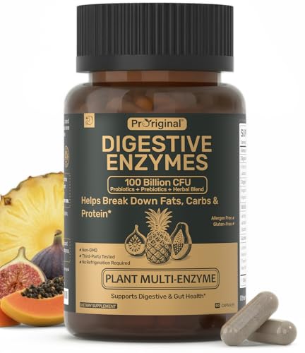 Digestive Enzymes Supplement with 100 Billion CFU Organic Probiotic & Prebiotic - Multi-Enzyme...