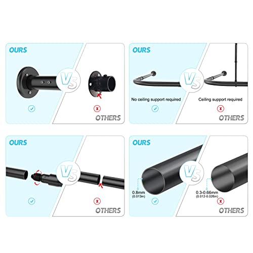 Shower Curtain Rod Adjustable L Shaped Rustproof Expandable Stainless Steel Curved Shower Rod 27-39 × 43-67 Inch, Free 24 Rings, Drill Install, For Bathroom, Clothing Store, Private Space - Black #TOP6