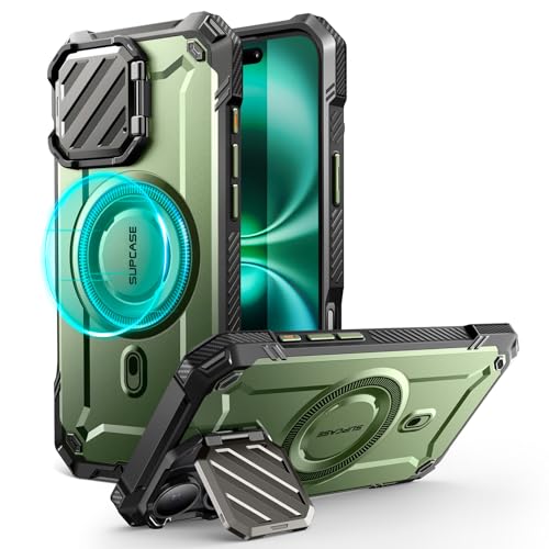 SUPCASE for iPhone 16 Case 6.1'' 2024 with Camera Cover Stand (UBMag XT), [Compatible with MagSafe] [Built-in Kickstand] [Military-Grade Protection] Heavy Duty Rugged Magnetic Phone Case, Guldan