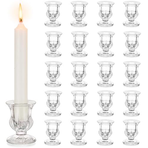 Inweder Bougeoir en Verre Modern Porte-Bougies: Lot de 20 Bougeoirs Coniques Claire Supports pour Bougies Petite Bougeoir en Vrac pour Mariage Noël Evénement...