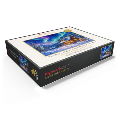 MyPuzzle Northern Lights Cabin Winter Serenity - Rompecabezas premium de 1000 piezas para adultos miniatura 3