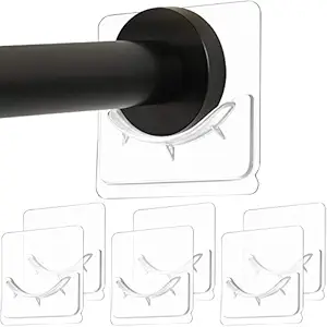 6 Piece Adhesive Shower Curtain Rod Holder, Adhesive Wall Mounted Shower Rods Holder Drill-Free Install, Adhesive Rod Mount Retainer, No Drilling, Transparent (Not Include Shower Curtain Rod)