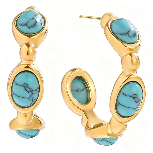 Artisanal Blue Stone Studs Simulated Pearls Design Comfort Fit Tarnish Proof Women Teens Sensitive Ears Stylish Minimalist Turqu