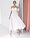 Off Shoulder Sequined Bandeau Tea Length Wedding Dresses for Bridal Bling Fashion Prom Party Dress White US2
