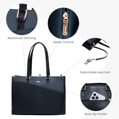 Image of Laptop Tote Bag for Women 15.6 Inch Waterproof Leather Computer Laptop Bag Women Business Office Work Bag Briefcase Large Travel Handbag Shoulder Bag
