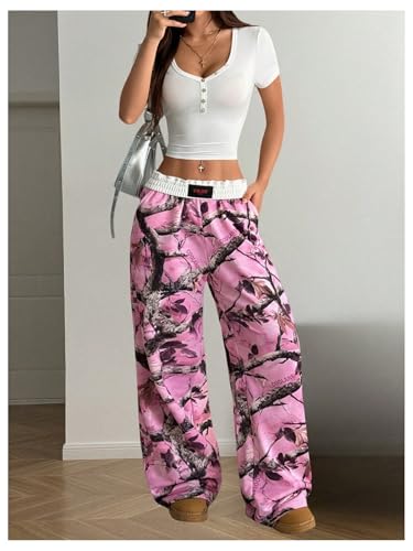 Image of RoseSeek Women's Letter Leopard Print Y2K Straight Elastic Waist Leg Pants | Cheetah Print, Straight, Baggy Loose Fit, Slant Pocket, Streetwear, Vintage, Graphic Trousers