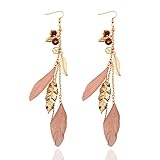 Boucles d'oreilles Deja avec collier, breloques et plumes - Doré
