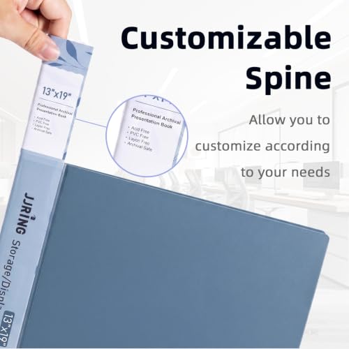 Image of 11x14 Blue Art Portfolio Folder Displaying 48 Pages with Plastic Sleeves | 24-Pocket Presentation Book Binder For Artwork Storage Featuring Dark Inner Paper Inserts Protective Document Archival Holder