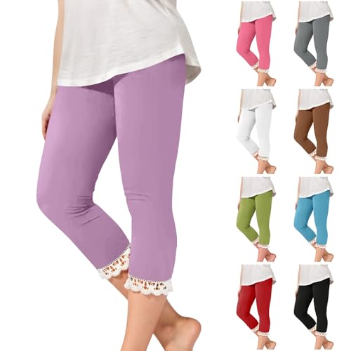 Girls Capri Leggings Kids Crop Summer Leggings Cropped Toddler for School Wearing for Kids Teen Workout Running (Purple, 12-13 Years)