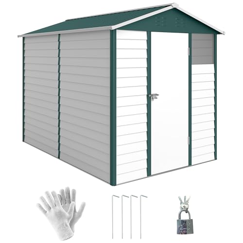 Outsunny 9 x 6FT Metal Garden Shed, Galvanised Outdoor Storage Shed with Window, Lockable Door, Tool Storage for Yard, Patio, Lawn, Green