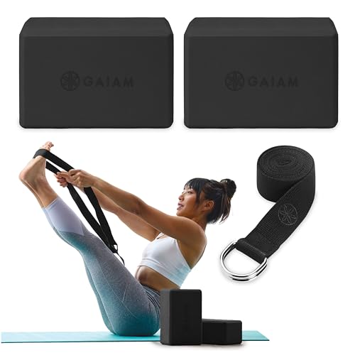 Gaiam Essentials Yoga Block 2 Pack & Yoga Strap Set