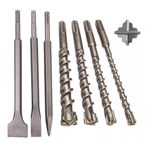 Kit de Brocas e Talhadeiras SDS Plus para Concreto, 7 Peças, Contém Ponteiro e Talhadeiras