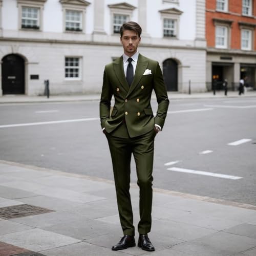 Mens Double Breasted Suit 2 Piece Slim Fit Wedding Suit for Men Peak Lapel Blazer Prom Formal Suits Set2