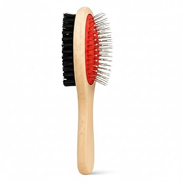 Double-Sided Dog Grooming Brush, Wooden Pet Brush with Pin and Bristle Sides, Detangling Comb for Dogs and Cats (SMALL, WOOD BRUSH)