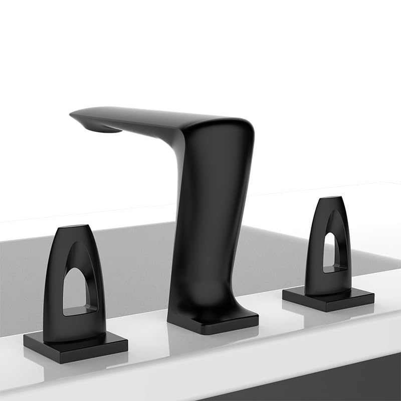 Robinet de lavabo de salle de bain 3 trous noir mat avec mitigeur évier et vanité