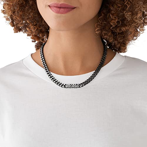 Diesel All-Gender Black-Tone Stainless Steel Choker Necklace, Silver (Model: Dx1385040) #TOP3