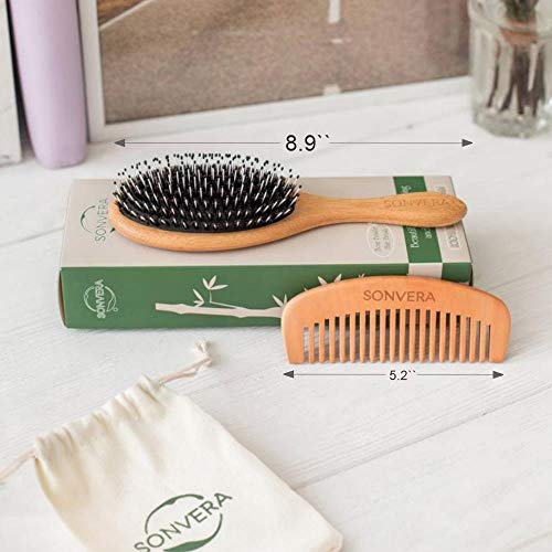 Bristle Hair Brush For Men's And Women's Hair - Boars Hair Brush For Thick Thin Curly Fine Hair - Detangling Brush Set With Wooden Hairbrush Bamboo Comb And Travel Bag #TOP4