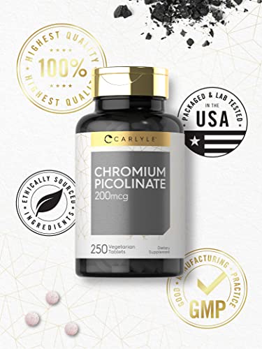 Chromium Picolinate 200Mcg | 250 Tablets | Vegetarian, Non-Gmo, Gluten Free | By Carlyle #TOP4