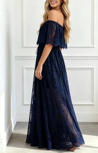 Image of HOYISHION Women's Off The Shoulder Floral Lace Maxi Dress White Bridesmaid Wedding Party Maternity Photoshoot Long Dresses