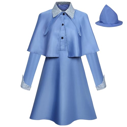 Oplxuo Fleur Delacour Cosplay Blue Dress for Women Witch Costume with Hat Cape Shawl 3 Piece Outfits Halloween Costumes