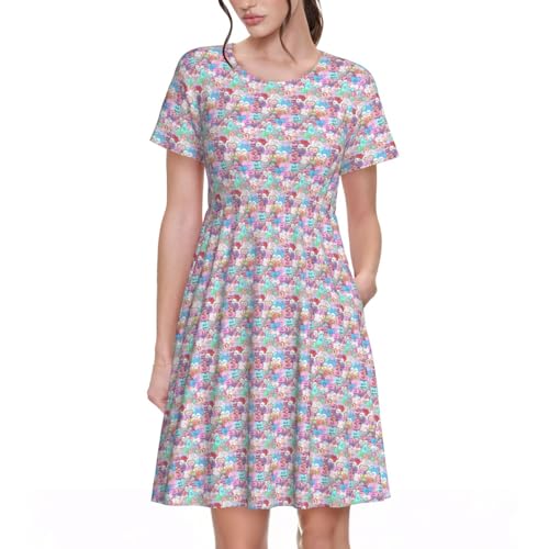 Robe d'été décontractée anti-chaleur à manches courtes imprimé cœur