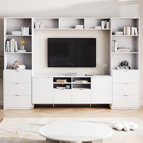 4 Pcs Entertainment Wall Unit with 13 Shelves,8 Drawers and