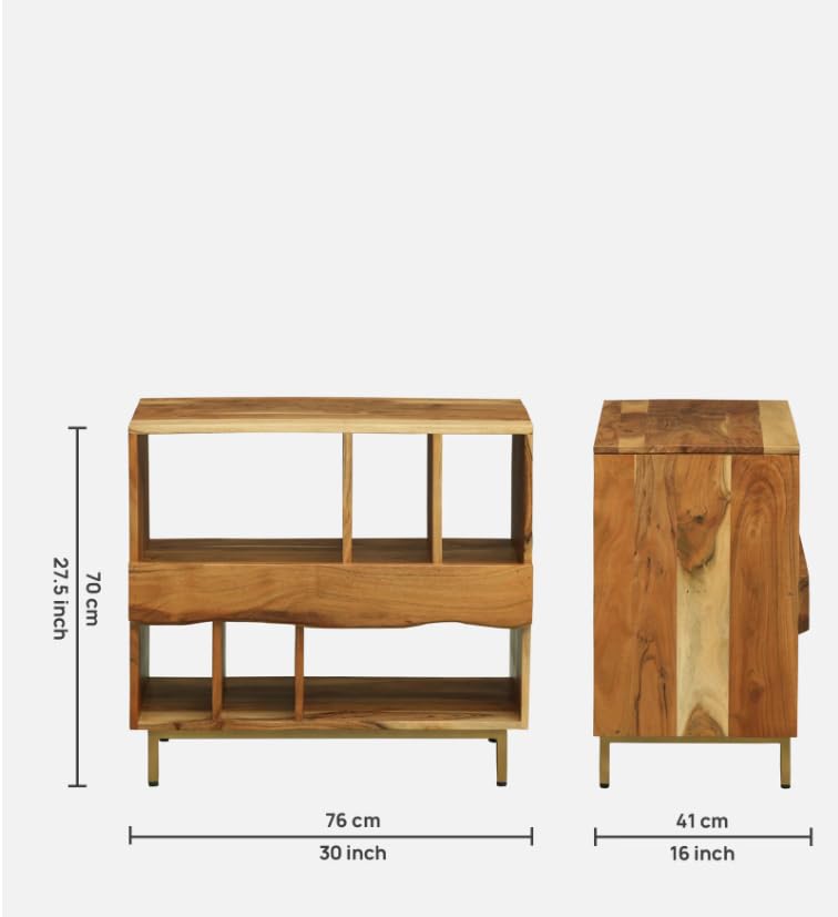 Image of Botswana Modern Bookshelf Storage for Living Room & Study | Acacia Wood, Natural Finish | Wooden Book Shelf & Open Display Racks | Modular Storage Unit for Home Office