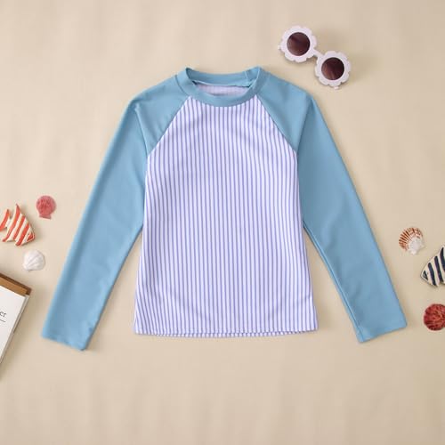 Ritatte Girls Rash Guard Swimsuit 2 Pieces Stripe Bathing Suit Long Sleeve Rashguard Beach Shorts Summer Swimwear 7-12T2