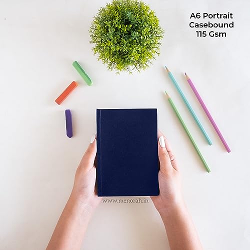 Image of MENORAH - Artist Sketch Book- A6-115 GSM (160 Pages / 80 Sheets) Drawing Notebook- Hard Bound Book- (14.8 Cm X 10.5 Cm)- Completely Handmade- Portrait-Dark Blue, Paper, oil