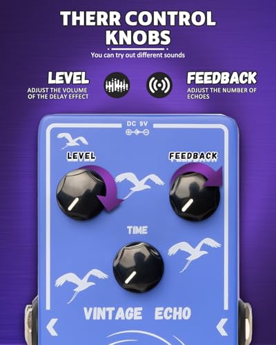 Image of STRICH VINTAGE ECHO Analog Delay Guitar Pedal, Vintage Delay Effect Pedal, True Bypass for Electric Guitar, Blue