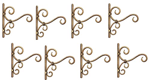 Image of Wall Hanging Brackets - Classic Pack of 8 Golden Metal Plant Hanger Hooks for Bird Feeders, Planters, Wind Chimes & Lights | Indoor & Outdoor Balcony Decor (6 x 1 x 7 in)