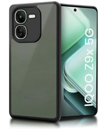 Image of WOW IMAGINE Translucent Hybrid Back Case Cover for iQOO Z9x 5G Smoked Matte Back | Shock Proof 360 Degree Protection | Protective Hard Case - Matte Black