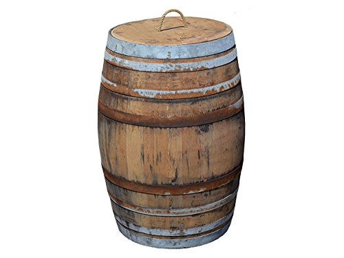 Preisvergleich Produktbild Temesso Regentonne, Regensammler, Weinfass Barrique aus Eiche 225 Liter - rustikal (Regenfass offen + Deckel Kordel + Wasserhahn)