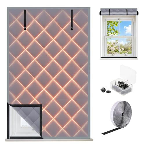 Taimimy 3 Layer 63 x 39 Inch Window Insulation for Winter, Oxford Thermal Insulated Window Cover with Thicken Cotton & Fastener, Grey Window Curtain Kit for Winterizing Keeping Home Warm