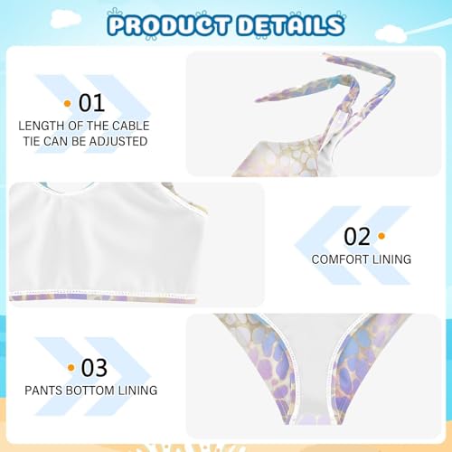 KLL Holographic Leopard Print on Gradient Copper Girls 2 Piecing Bikini Sets Scoop Neck Swimsuits Swimming Suits Adjustable4